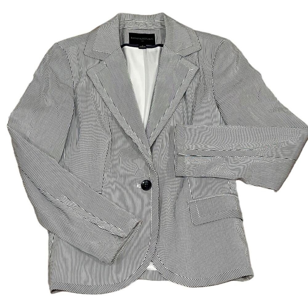 Banana Republic Women's Black Striped Blazer Jacket Size 4 Workwear KB72